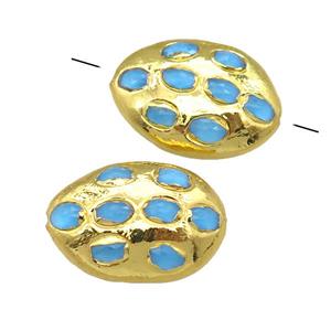 blue jade oval beads, gold plated, approx 20-30mm [GM16278]