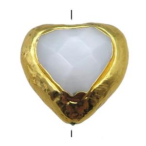 white Shell heart beads, gold plated, approx 24mm [GM16281]
