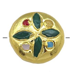 green jade circle button beads, gold plated, approx 25mm dia [GM16283]