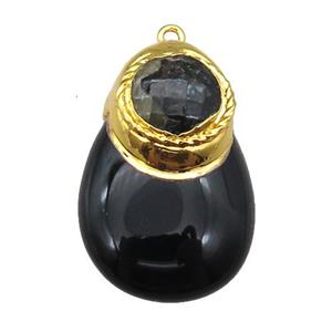 black Onyx Agate teardrop pendant, gold plated, approx 25-38mm [GM16287]