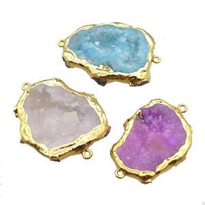 Agate druzy connector, slab, gold plated, mixed, approx 25-45mm [GM16289]