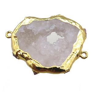 white Agate druzy connector, slice, gold plated, approx 25-45mm [GM16290]