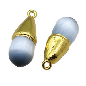 gray Cat eye stone pendant, teardrop, gold plated, approx 10-25mm [GM16292]