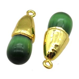 green Cat eye stone pendant, teardrop, gold plated, approx 10-25mm [GM16293]