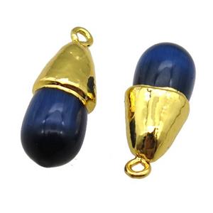 darkblue Cat eye stone pendant, teardrop, gold plated, approx 10-25mm [GM16294]