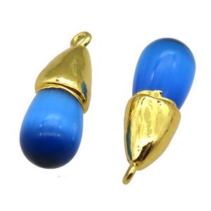 blue Cat eye stone pendant, teardrop, gold plated, approx 10-25mm [GM16295]