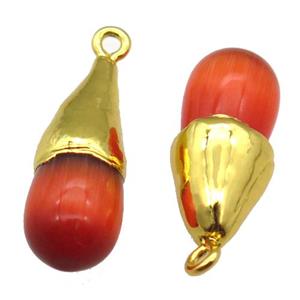 orange Cat eye stone pendant, teardrop, gold plated, approx 10-25mm [GM16296]