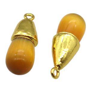 gold Cat eye stone pendant, teardrop, gold plated, approx 10-25mm [GM16297]