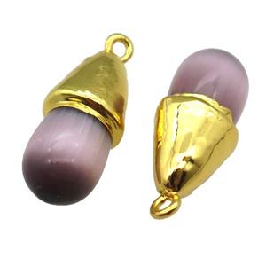 purple Cat eye stone pendant, teardrop, gold plated, approx 10-25mm [GM16298]