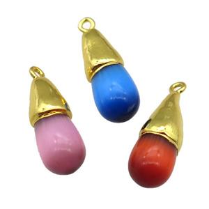mixed Cat eye stone pendant, teardrop, gold plated, approx 10-25mm [GM16299]