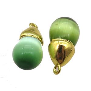 green Cat eye stone pendant, teardrop, gold plated, approx 12-20mm [GM16303]