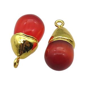 red Cat eye stone pendant, teardrop, gold plated, approx 12-20mm [GM16304]