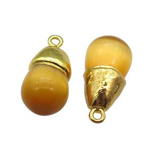 yellow Cat eye stone pendant, teardrop, gold plated, approx 12-20mm [GM16305]