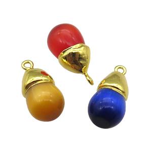 Cat eye stone pendant, teardrop, gold plated, mixed color, approx 12-20mm [GM16306]