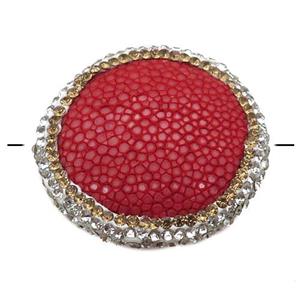 red pu leather circle beads paved rhinestone, approx 30mm dia [GM16307]