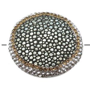 silver pu leather circle beads paved rhinestone, approx 30mm dia [GM16309]