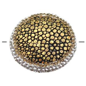 gold pu leather circle beads paved rhinestone, snakeskin, approx 30mm dia [GM16310]