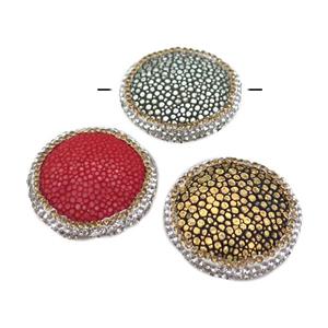 pu leather circle beads paved rhinestone, snakeskin, mixed color, approx 30mm dia [GM16311]