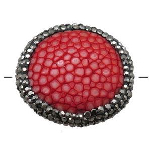 red pu leather circle beads paved rhinestone, approx 30mm dia [GM16312]