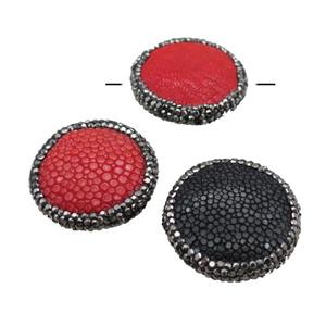 pu leather circle beads paved rhinestone, snakeskin, mixed, approx 30mm dia [GM16314]