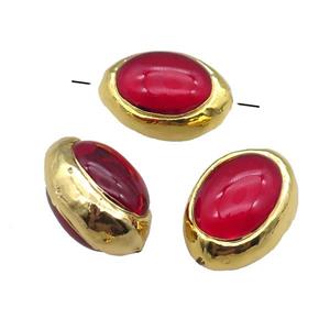 red Cat Eye Glass barrel beads, gold plated, approx 18-25mm [GM16315]
