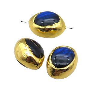 blue Cat Eye Glass barrel beads, gold plated, approx 18-25mm [GM16316]