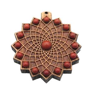 wood pendant pave red jasper, approx 43mm [GM16323]
