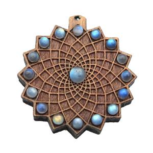 wood pendant with labradorite, approx 43mm [GM16324]