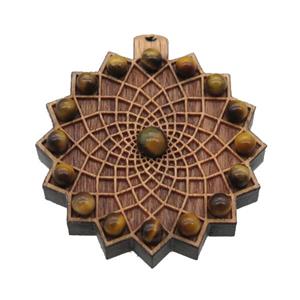 wood pendant paved tiger eye stone, approx 43mm [GM16325]