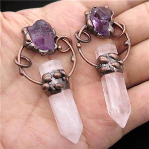 Crystal Quartz pendant with Amethyst, antique red, approx 12-60mm [GM16342]