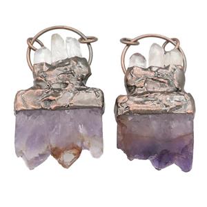 Amethyst Druzy slab pendant with Crystal Quartz, antique red, approx 30-50mm [GM16343]
