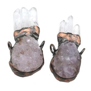 Quartz Druzy pendant with Crystal Quartz, antique red, approx 25-60mm [GM16344]