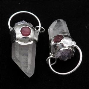 Crystal Quartz stick pendant, silver plated, approx 20-50mm [GM16345]