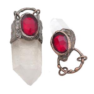 Crystal Quartz stick pendant with Ruby Glass, antique red, approx 18-50mm [GM16347]