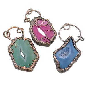 Agate Druzy slab pendant, mixed, antique red, approx 25-45mm [GM16349]