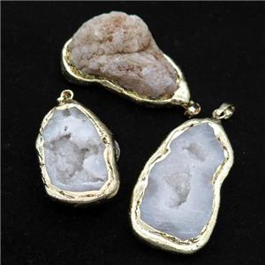 white Agate Druzy Geode pendant, freeform, gold plated, approx 20-50mm [GM16357]