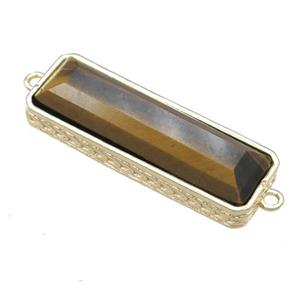 Tiger eye stone rectangle connector, gold plated, approx 10-28mm [GM16378]