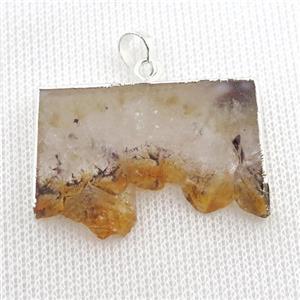 yellow Citrine Druzy slice pendant, silver plated, approx 15-35mm [GM16392]