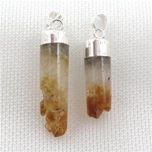 yellow Citrine Druzy column pendant, silver plated, approx 10-25mm [GM16399]