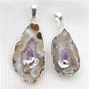 Agate Druzy slab pendant, silver plated, approx 15-33mm [GM16401]
