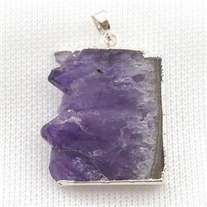 Amethyst Druzy slice pendant, silver plated, approx 15-35mm [GM16410]