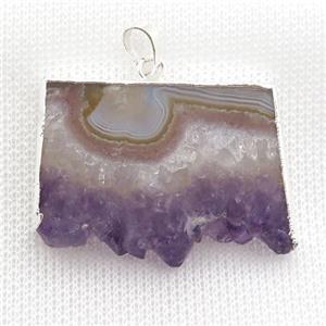 Amethyst Druzy slice pendant, silver plated, approx 15-35mm [GM16412]