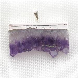 Amethyst Druzy slab pendant, silver plated, approx 15-35mm [GM16413]