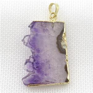 Amethyst Druzy slab pendant, gold plated, approx 15-35mm [GM16415]