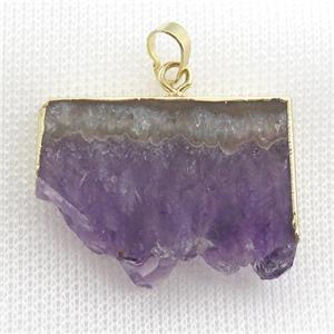 Amethyst Druzy slice pendant, gold plated, approx 15-35mm [GM16417]
