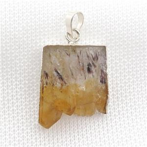 yellow Citrine Druzy slab pendant, silver plated, approx 15-23mm [GM16423]