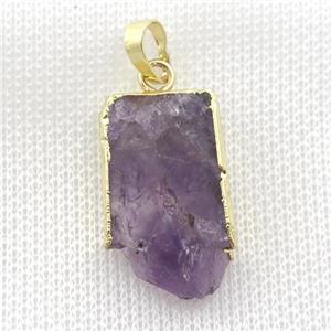 Amethyst Druzy slab pendant, gold plated, approx 15-23mm [GM16426]