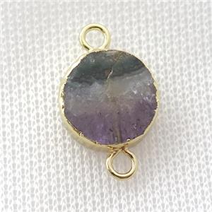 Amethyst button connector, gold plated, approx 15mm [GM16430]