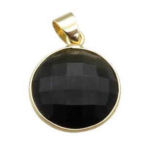 black Obsidian circle pendant, faceted, approx 16mm dia [GM16431]