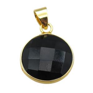 black Onyx Agate circle pendant, approx 16mm dia [GM16439]